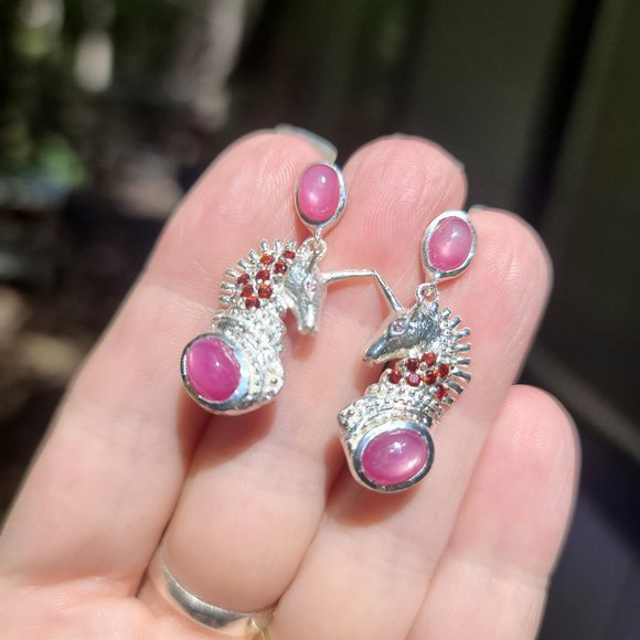 Natural Kharma by Avelon Jewelry - Star Ruby & garnet sterling unicorn 🦄 earrings
